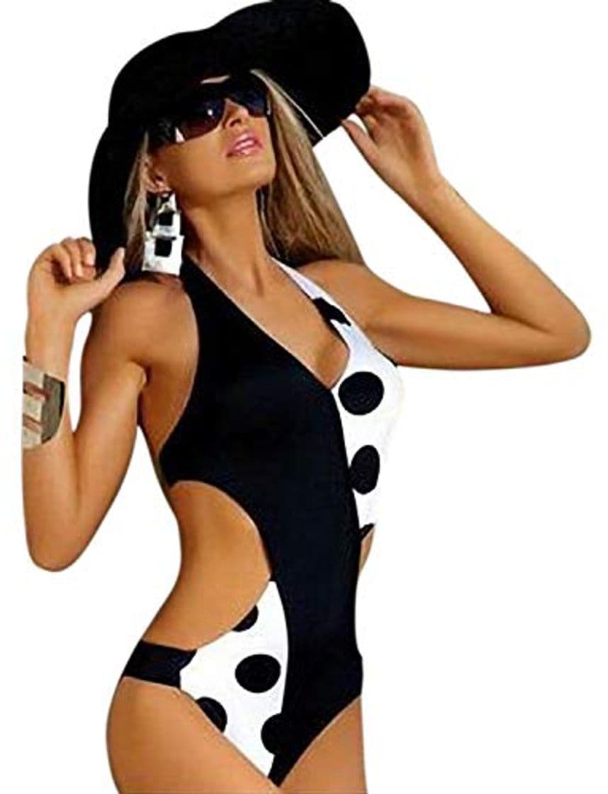 Producto YONIER Bañador de una Pieza Monokinis Retro Polka Punto Conjunto de Baño Bikini Cuello Halter Rayas 50s Ropa de Baño Punto Lunares Sin Respaldo Bañador Una Pieza Push Up con Relleno Cintura Alta