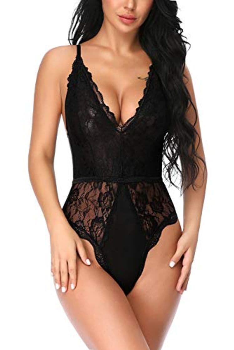 Producto Evelife Body Encaje Mujer Sexy Teddy Bodysuit Ropa Interior V Profundo Snap