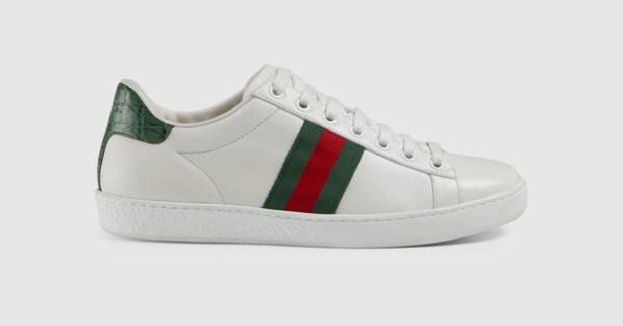 Fashion Women's White Leather Ace Sneaker With Green & Red Web - Gucci