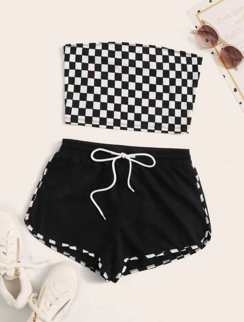 Fashion Conjunto Top e Short - Preto e Branco