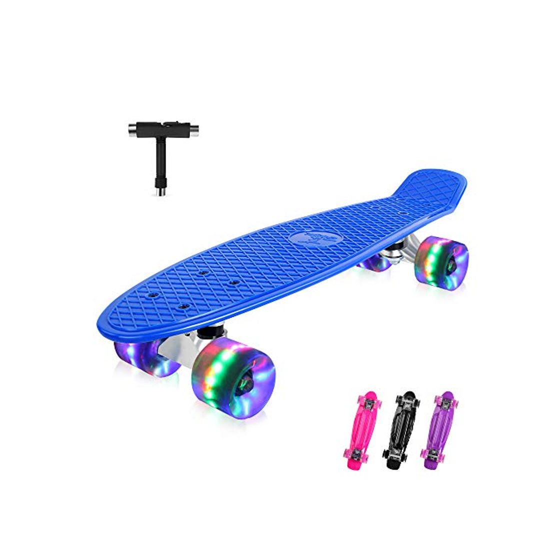 Product BELEEV Skateboard 55cm/22inch para Principiantes Adultos y Niños, Mini Cruiser Retro Skateboard