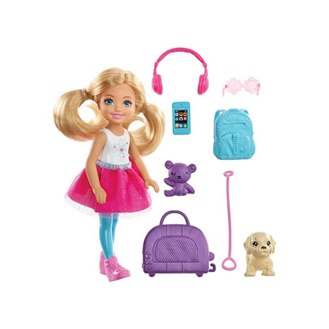 Product Barbie Chelsea Vamos de viaje con perrito, muñeca con accesorios, regalo para