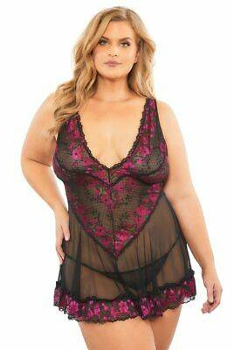 Moda Women's Lingerie Babydoll + G-string Talla Grande Lana Oh la