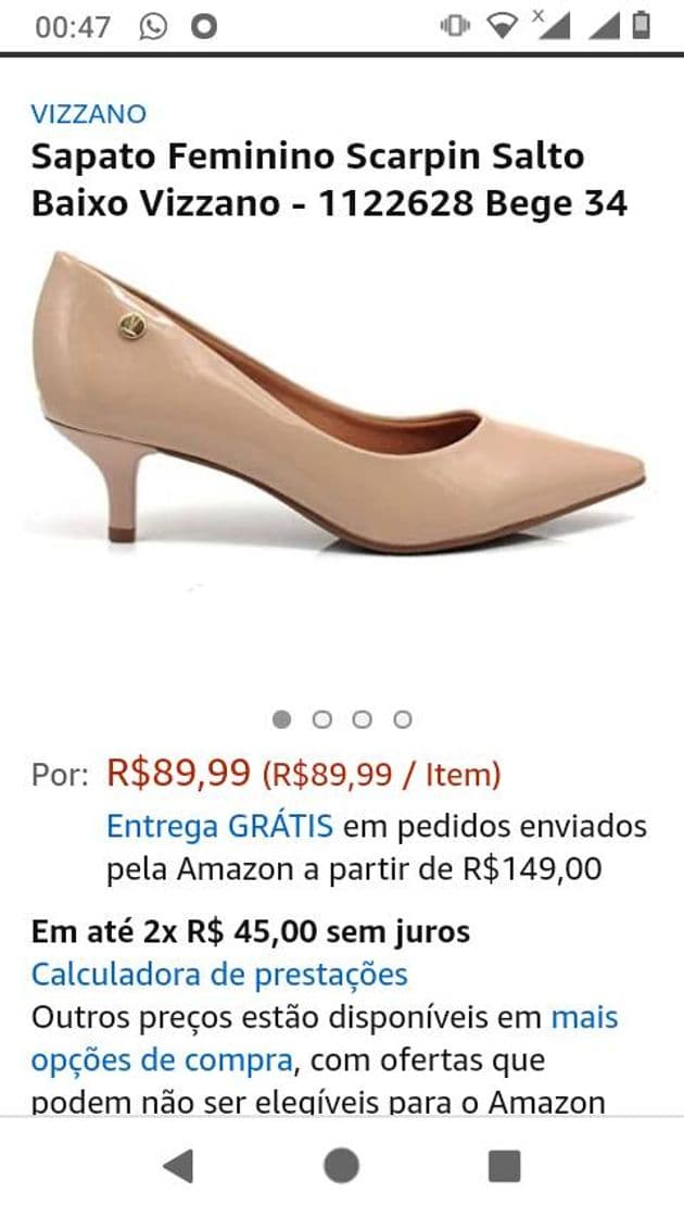 Fashion Sapato Feminino Scarpin Salto Baixo Vizzano 