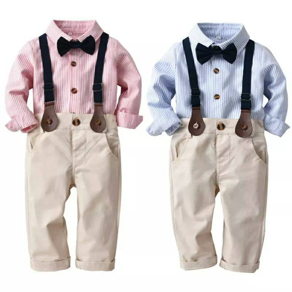 Moda Traje Elegante Niño Tirantes Camisa Rosa O Azul - $ 675.00