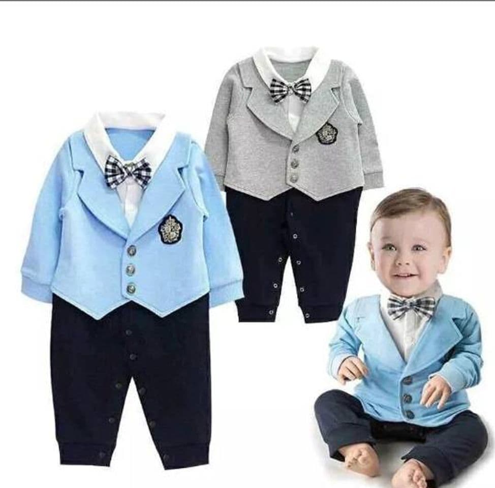 Moda Mameluco tipo traje bebe elegante azul y gris 