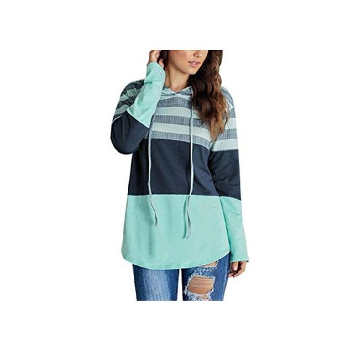 Moda Jywmsc Sudaderas con Capucha de Bloque de Color a Rayas para Mujer Sudaderas con Capucha de Manga Larga