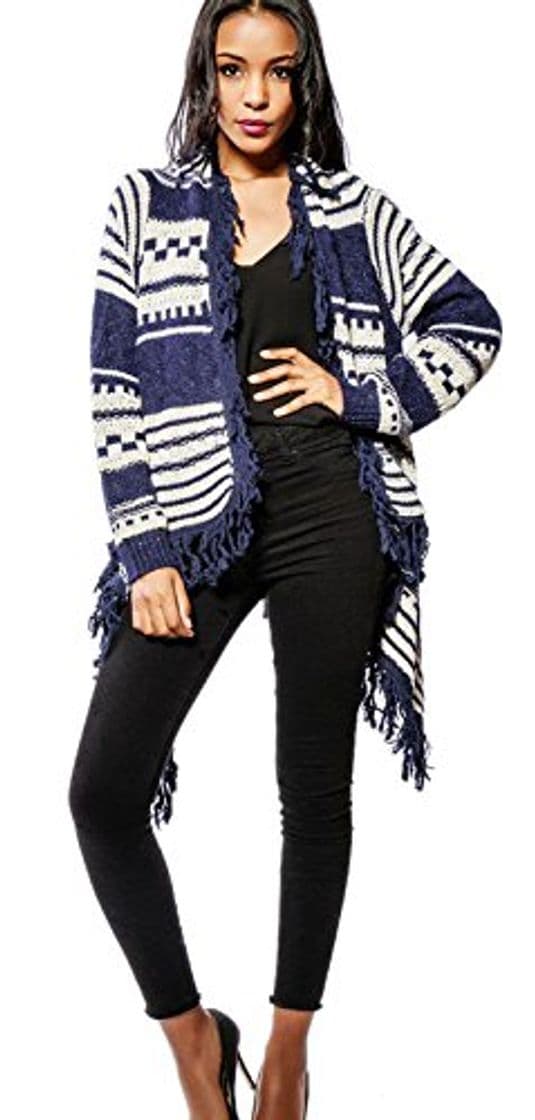 Fashion if she Poncho Cardigan para Damas con Estampado Mexico Ethno y Flecos