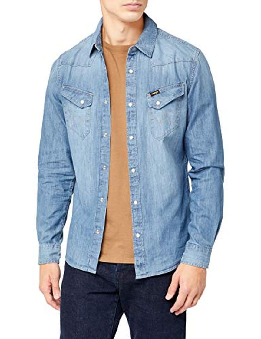 Moda Wrangler Western Denim Shirt Camisa, Azul