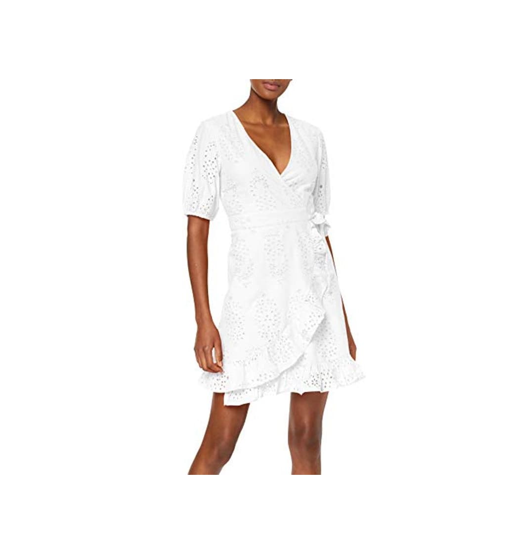 Moda Marca Amazon - find. Vestido Corto Cruzado de Algodón Mujer, Blanco