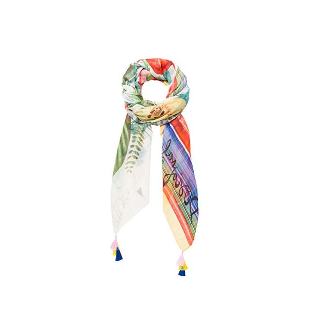 Moda Desigual Rectangle Foulard Clio Woman White Bufanda, Blanco