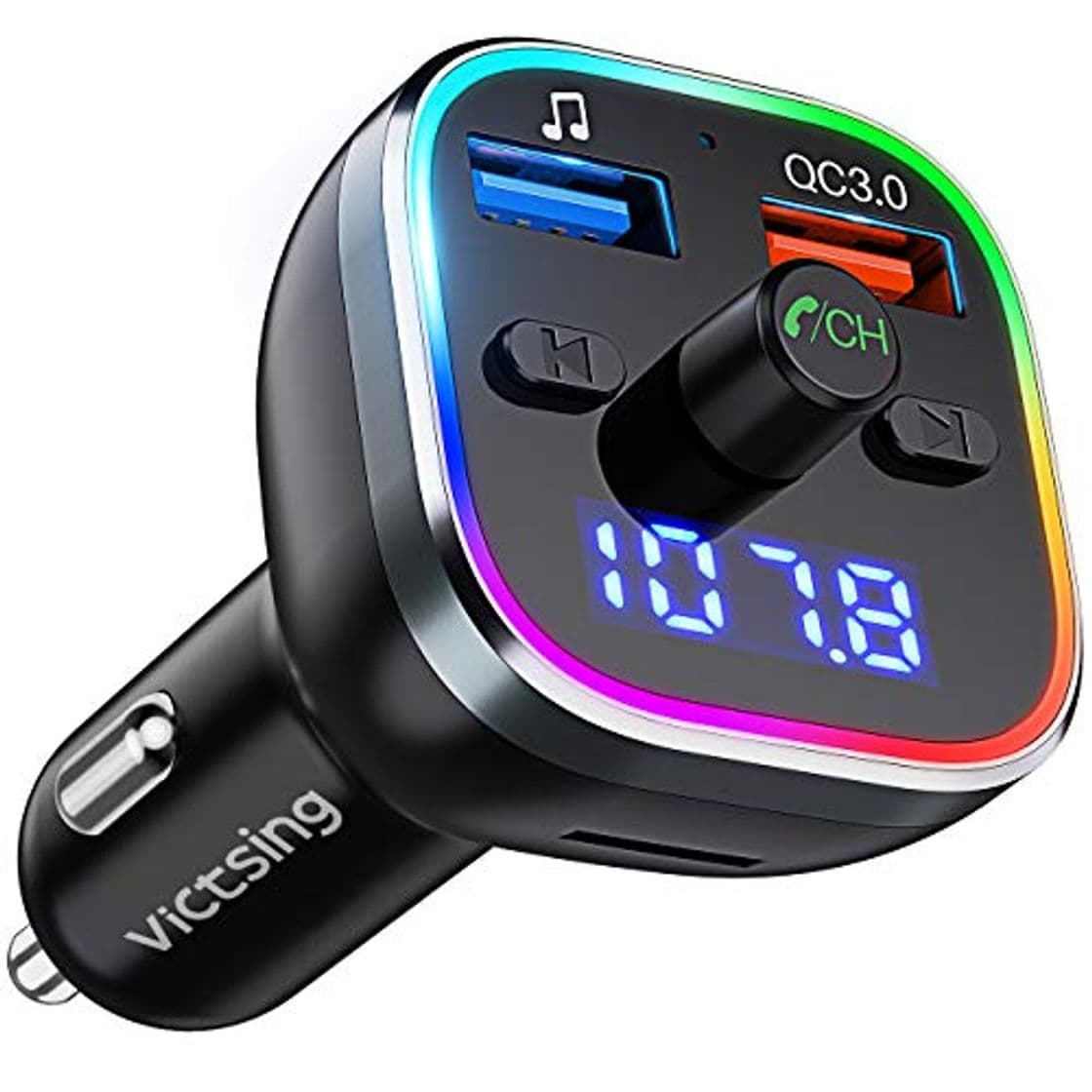 Electronic Transmisor FM Bluetooth V5.0, [RGB 7 Colores Luz de Anillo] VicTsing Manos