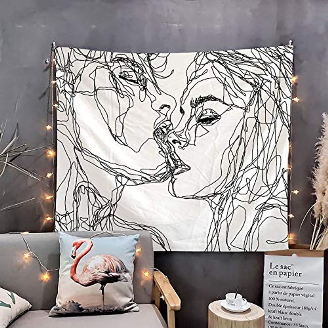 Product WAZA Tapiz de Besos de Pareja Diseño de Línea en Blanco y