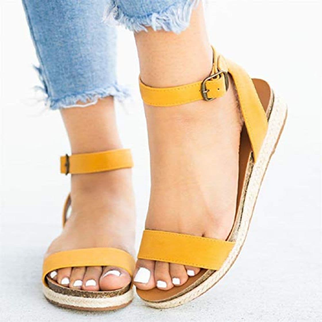 Moda Sandalias Mujer Verano 2019 Tiras Mujer Hebilla Trenzada Sandalias Zapatos Romanos Sandalias