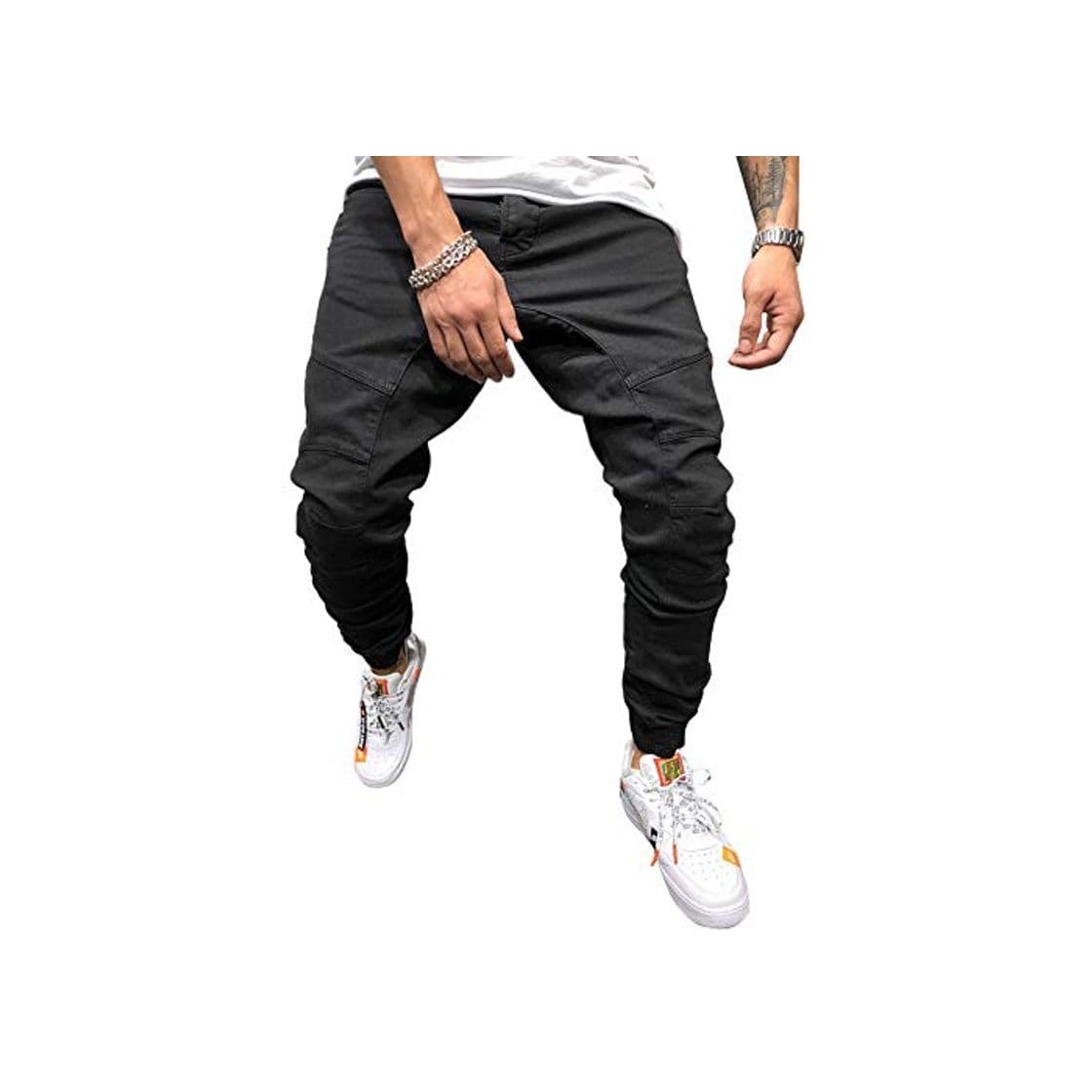 Fashion VANVENE - Pantalones de chándal para Hombre Negro Negro