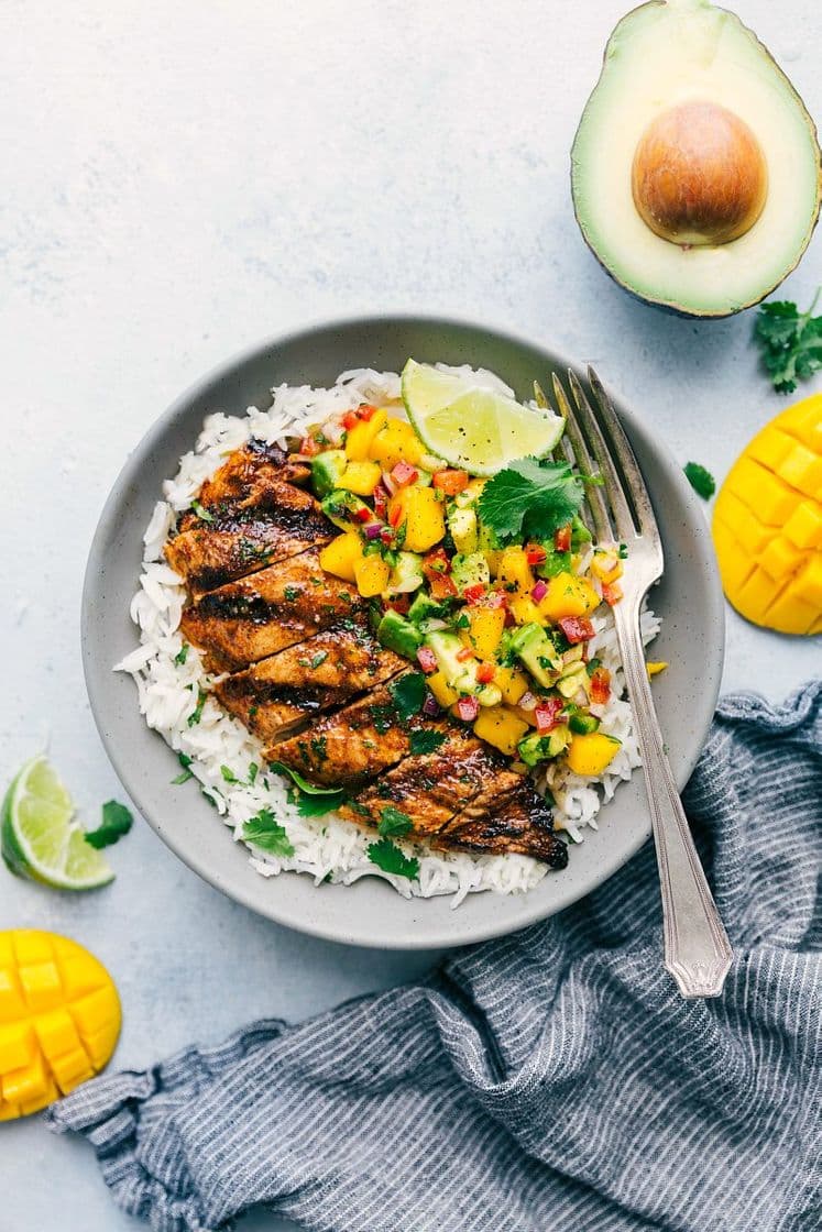 Fashion Chicken with rice and mango salad