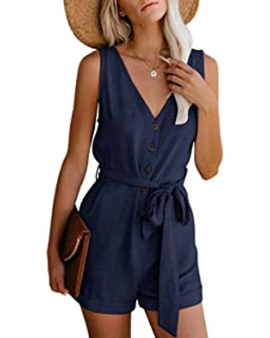 Fashion MISS MOLY Mono Mujer Traje de Verano Cuello en V Trajes de Mameluco Correa de Espagueti Sin Mangas Halterneck Jumpsuit Playsuit Verde Small