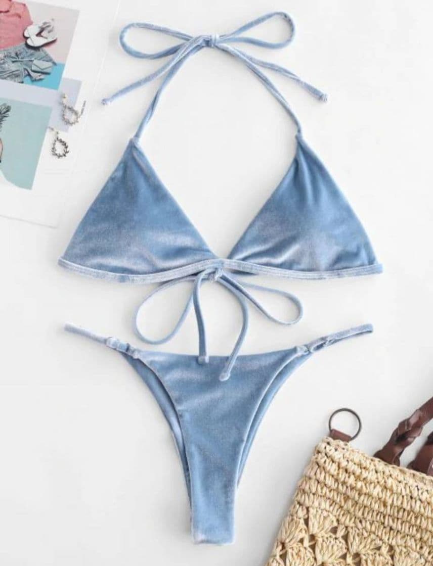 Fashion [47% OFF] [POPULAR] 2020 ZAFUL Velevt Halter String Bikini 