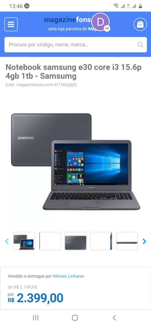 Fashion Notebook Samsung , a vista ou divido 12× no cartão de créd!