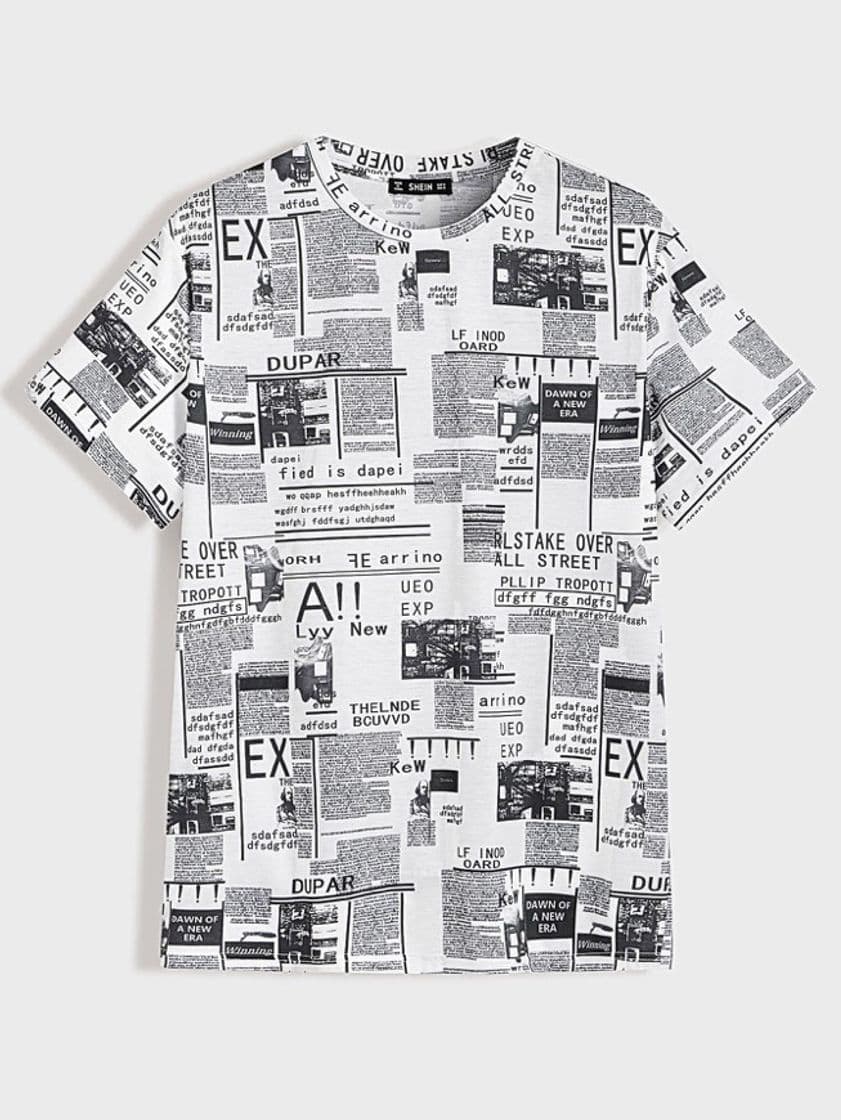 Fashion SHEIN Camiseta de hombres con estampado de periódico 