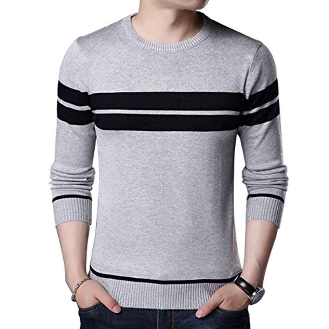 Fashion Dehutin Hombres Cuello Redondo Manga Larga Slim Fit Chompa Moda Pull