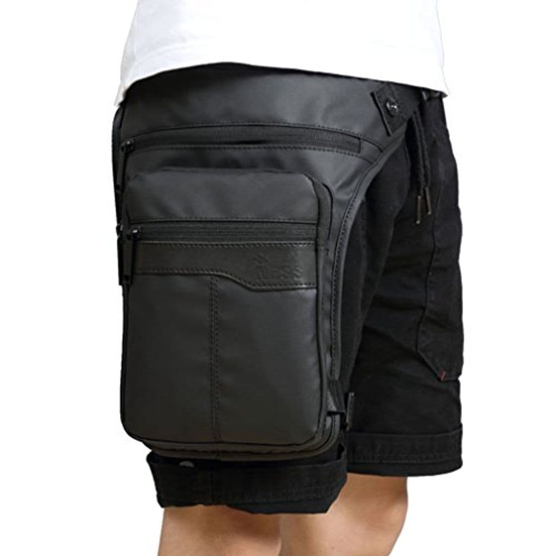 Moda Xieben Impermeable Oxford Gota Pierna Bolsa para Hombres Mujeres Motocicleta Moto Crossbody Cadera Bum Cintura Fanny Pack Viajar al Aire Libre Camping Pesca Senderismo Ciclismo Negro