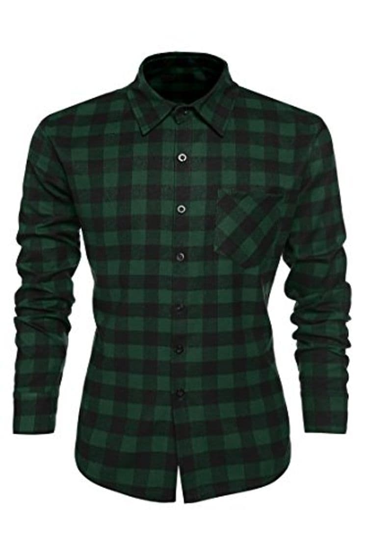 Product Coofandy Camisa para Caballero Long Sleeve Cuello Clásico de Moda Verde Talla S