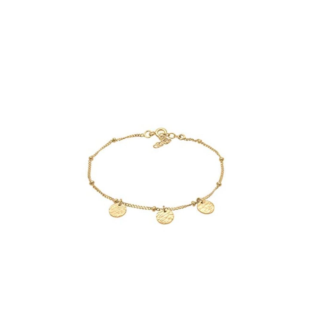 Fashion Elli Pulseras fina para damas con tres colgantes redondos y anillos pequeños