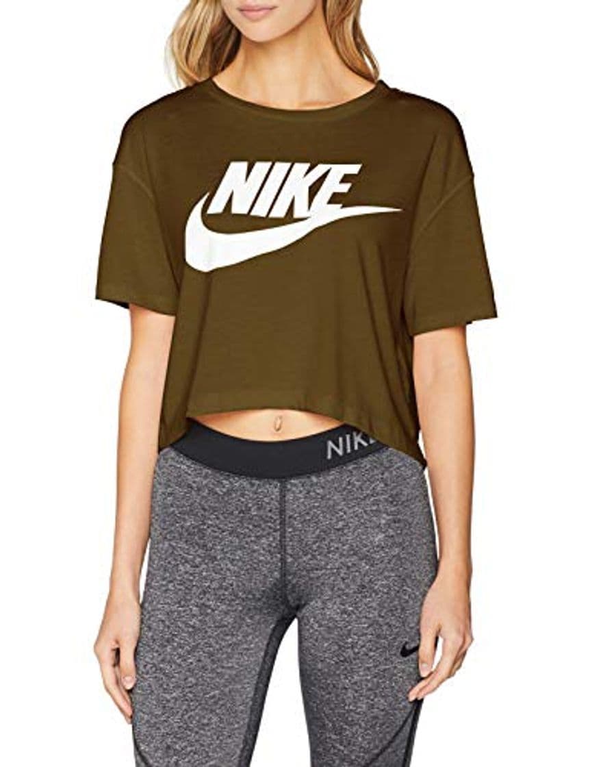 Moda NIKE Essential Cropped Alto de Manga Corta Mujer, Mujer, AA3144-395, Olive Canvas/