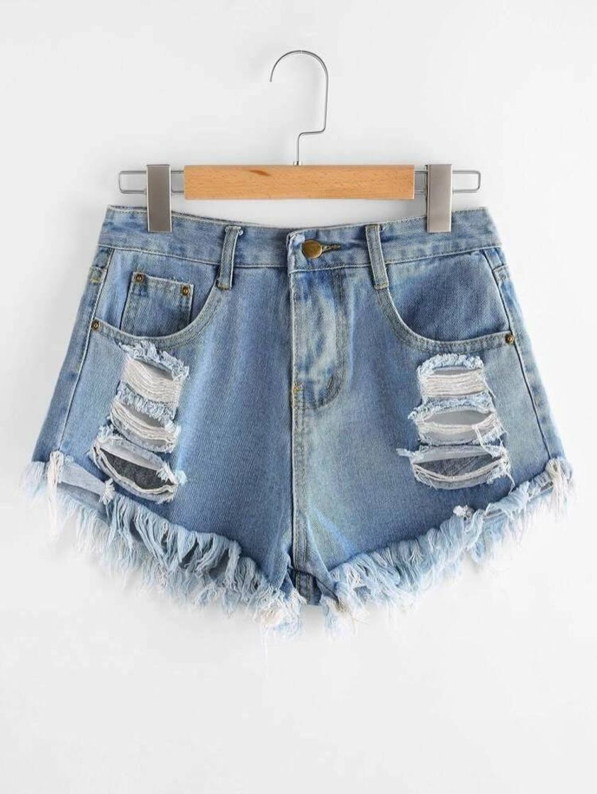 Fashion Short Denim Con Bajo Deshilachado