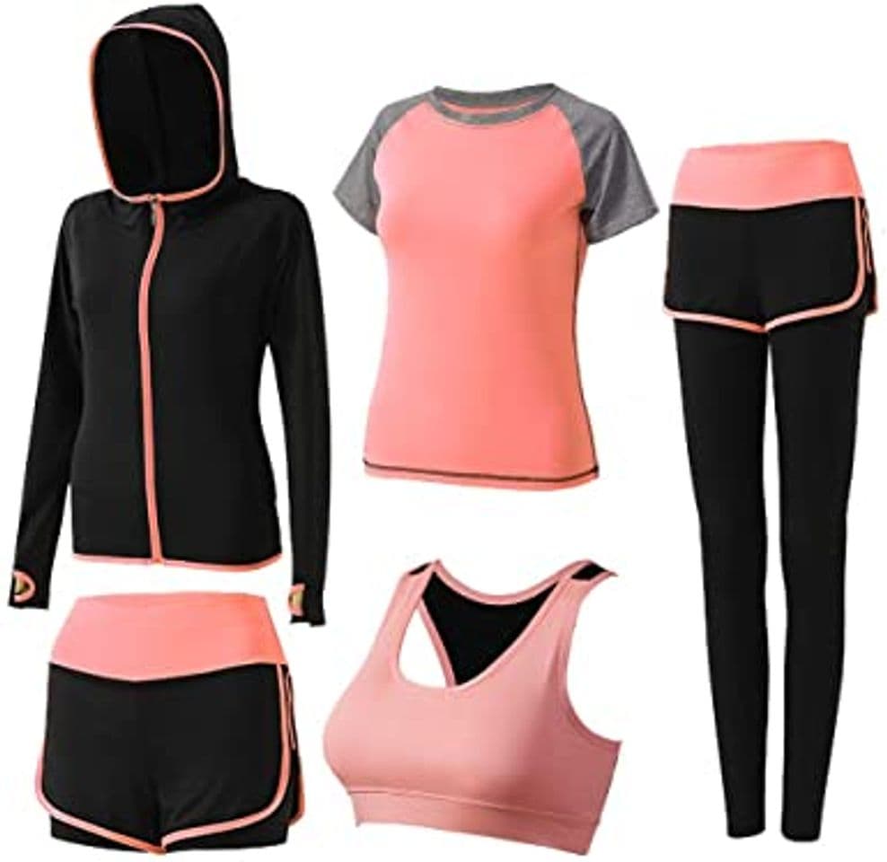 Product BOTRE 5 Piezas Conjuntos Deportivos para Mujer Chándales Ropa de Correr Yoga