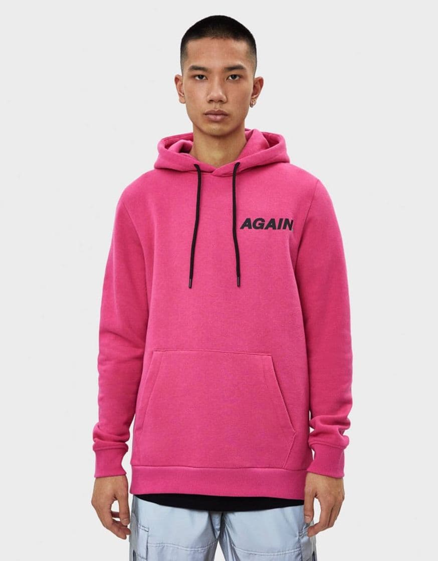 Fashion Bershka hoodie with back print and chest slogan in pink