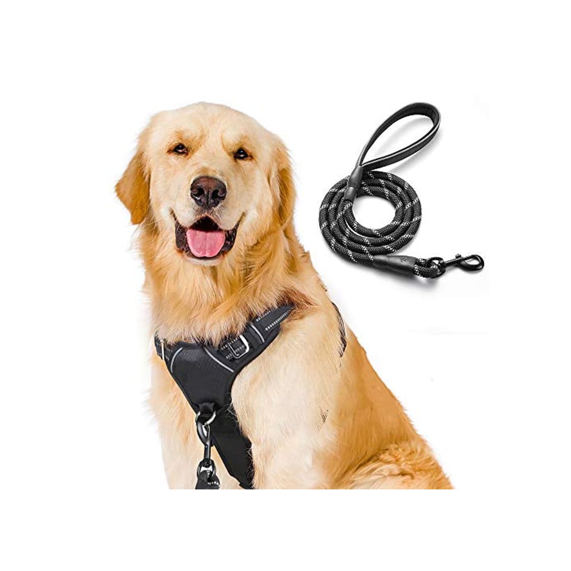 Product rabbitgoo Arnes Perro Ajustable Grande Mediano Pequeño Arnés Pecho Antitirones Perros Coche con Correa Cómodo Transpirable Chaleco Acolchado Lineas Reflecantes L Negro