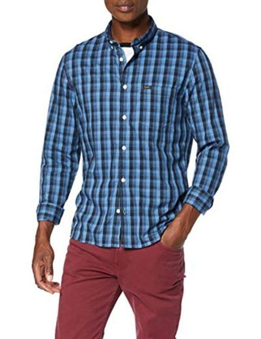 Moda Lee Slim Button Down Camisa, Azul