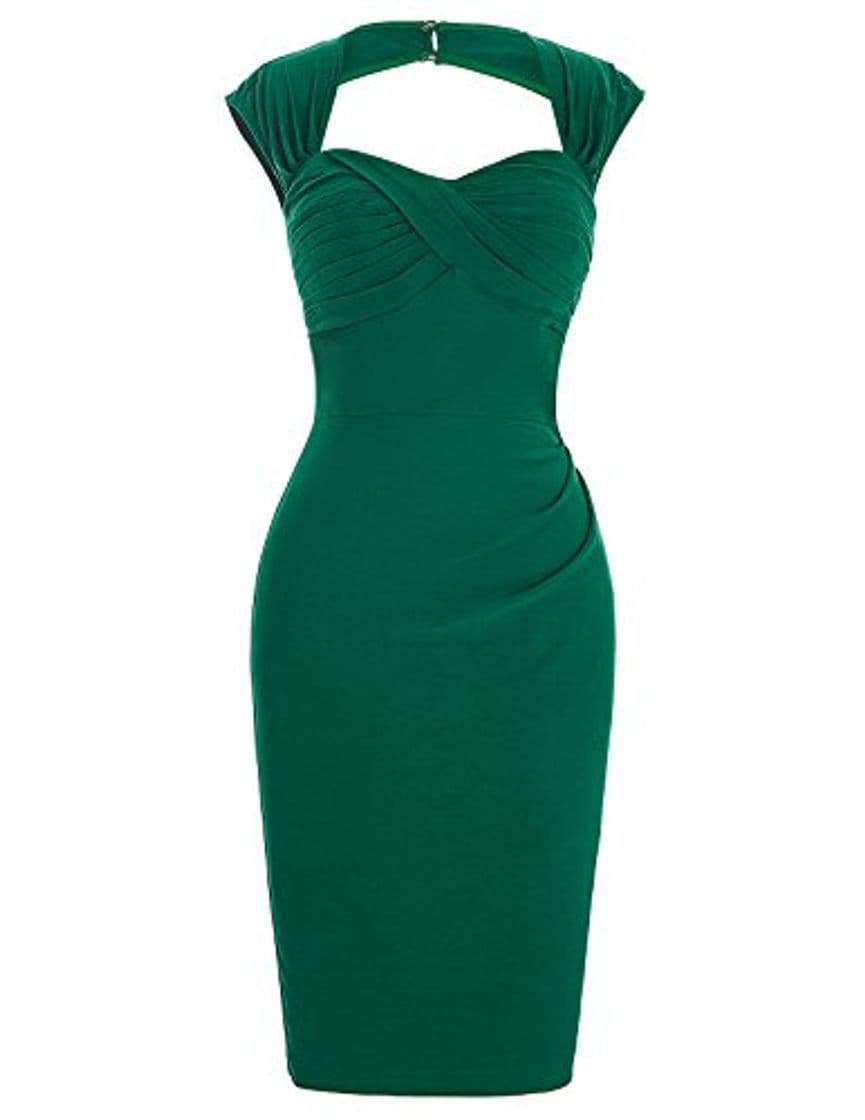 Fashion Belle Poque Retros Vestidos para Mujeres Esbelto Hueco Espalda Vestido Color Verde