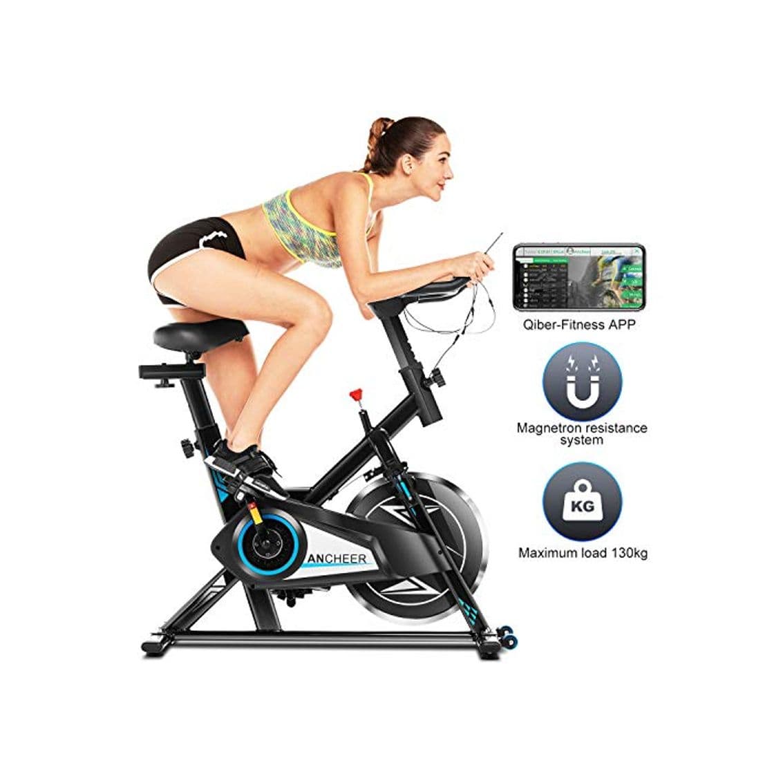 Producto Ancheer Bicicleta Estática de Spinning Bicicleta Interior Volante 10kg, Pantalla LCD, Sillín