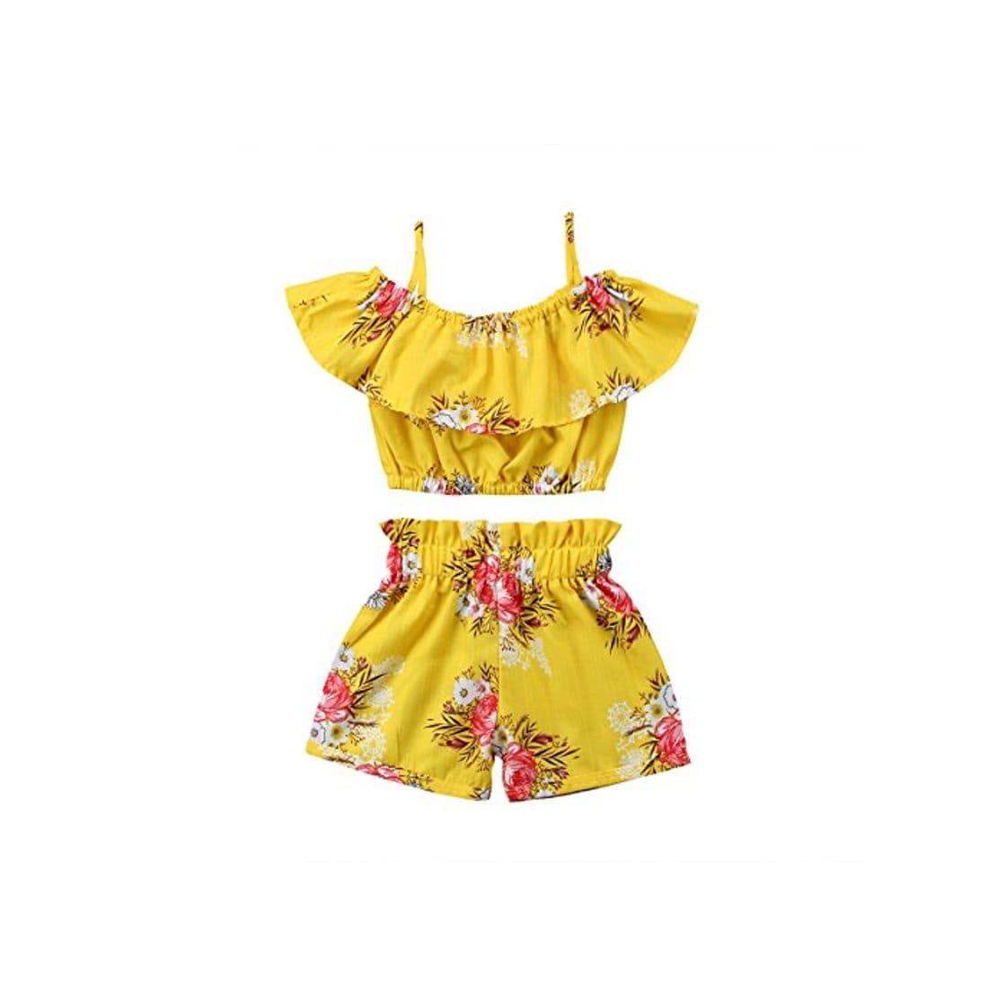 Moda Conjunto de Verano para Niñas Bebés Florales Fuera del Hombro Conjunto de Chica Manga con Volantes en la Parte Superior y Pantalones Cortos Traje para Niñas de Verano