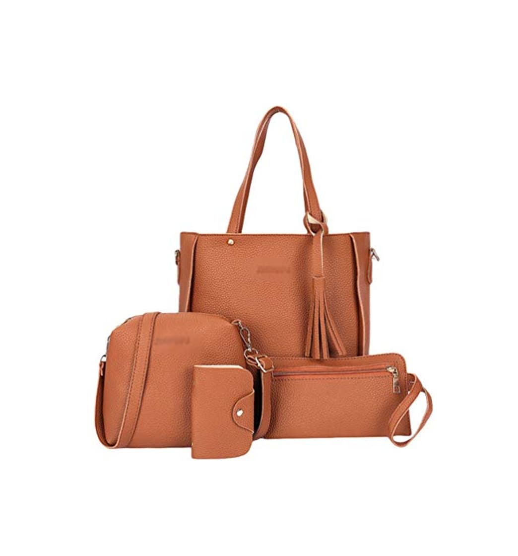 Producto Baijiaye Bolsos de Cuero PU 4 Piezas Set Mujer Bolso de Mano Cruzada Bolsa de Hombro Damas Carteras de Mano Bolsa Titular de la Tarjeta Marrón