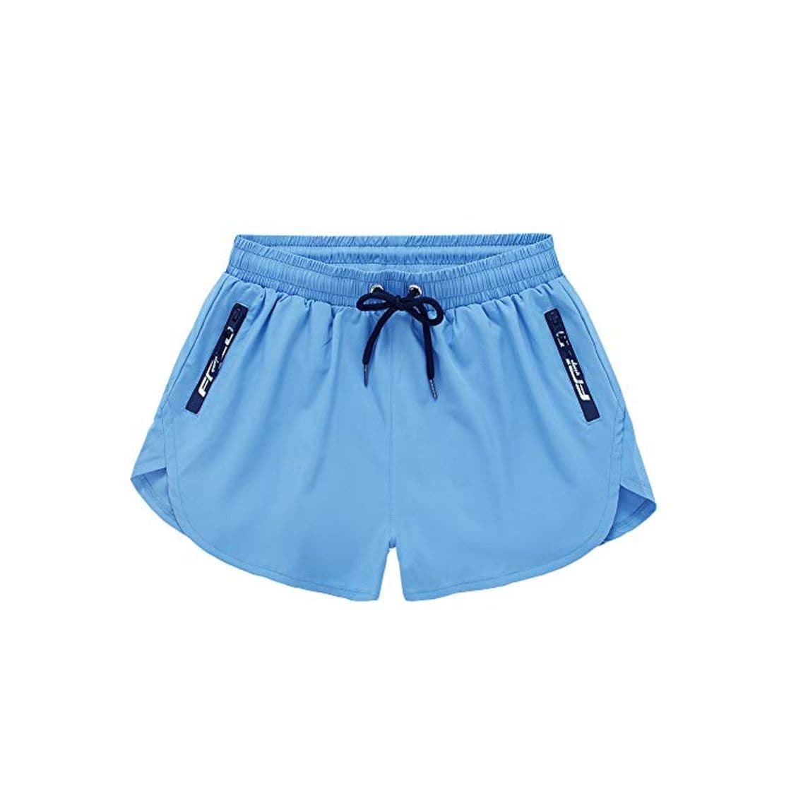 Fashion Meerway Bañador Hombre Bañadores de Natación para Hombre Pantalón Cortos Shorts Trajes de Baño Cortos 2 in 1 Quick Dry Cremallera Bolsillo Azul