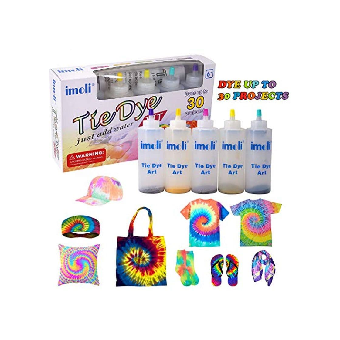 Producto imoli Tie Dye Kit - 5 Colores neón Pinturas Textiles de Tela