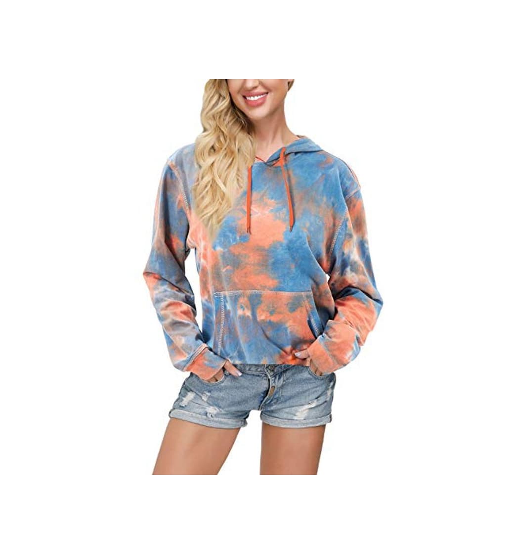 Moda TUONROAD Sudaderas con Capucha para Mujeres Chicas Tie Dye Estampado Hoodie Manga Larga Casual Sudadera S