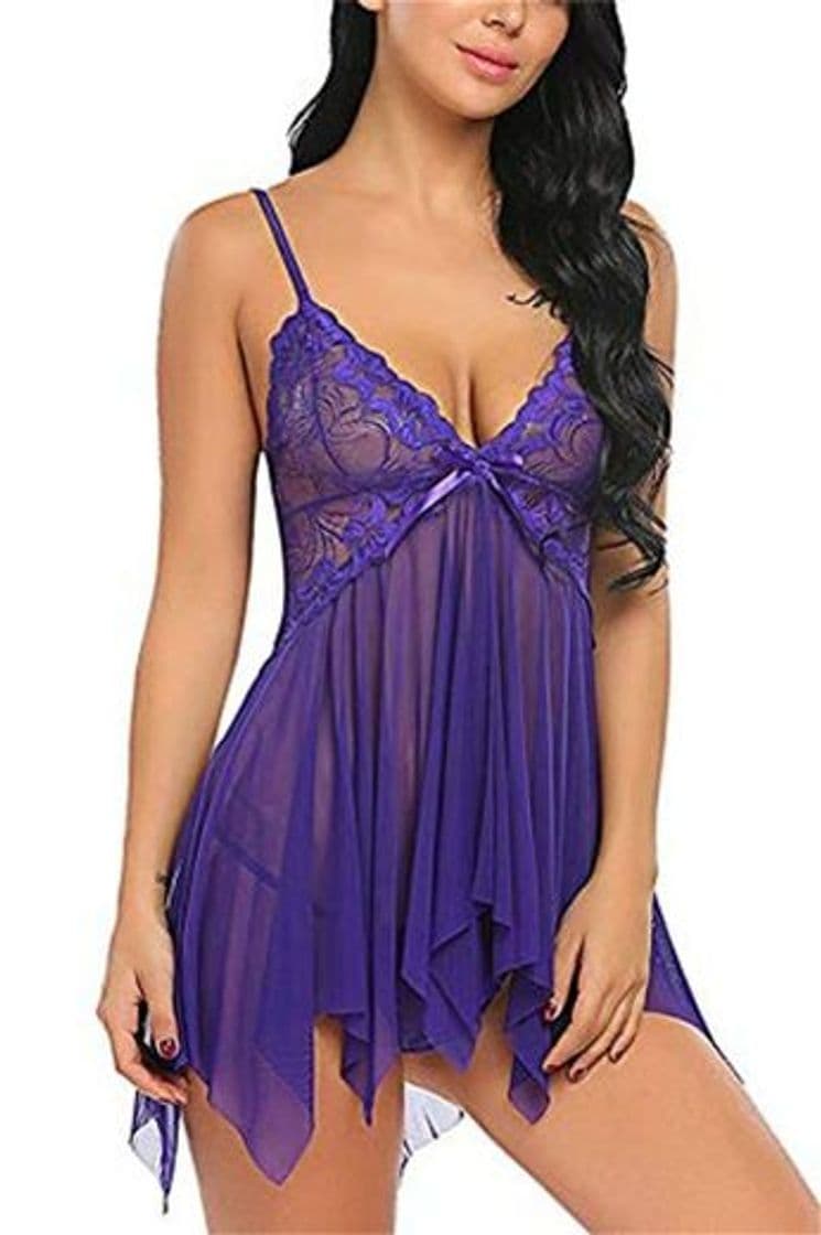 Fashion SEDEX Lencería Mujer Erótica Ropa Interior Camisón Babydoll Halter Cordón Transparente Lencería de Encaje Tentación