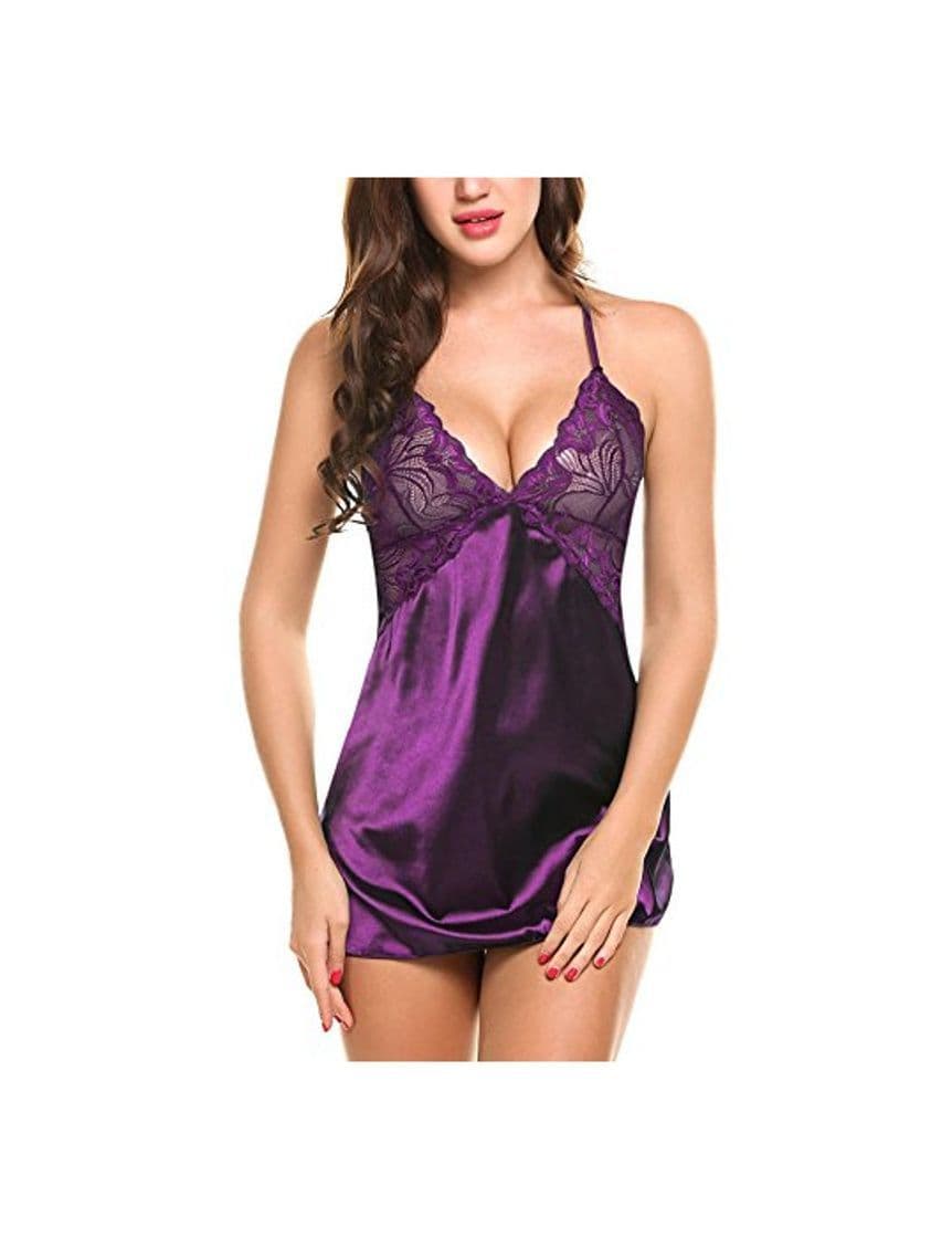 Product Avidlove Mujer Ropa de Dormir Sexy con Tanga Babydoll Tirante Backless(Púrpura S)