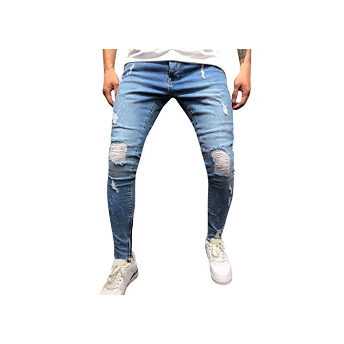 Moda Pantalones Vaqueros para Hombre Casuales Moda Pantalones Vaqueros Rotos Hombre Jeans Trend Largo Pantalones Pants Skinny Pantalon Ropa Fitness Hombre Jeans Largos Pantalones vpass