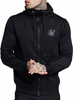 Fashion Sik Silk Sudadera Cremallera con Capucha Reglán Negro