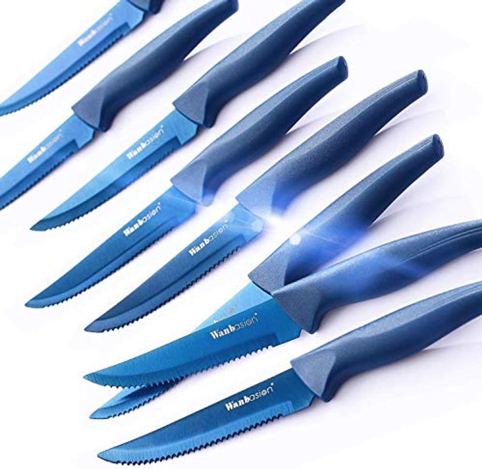 Product Wanbasion 8 Piezas Azul Cuchillos De Carne Acero Inoxidable Cortar