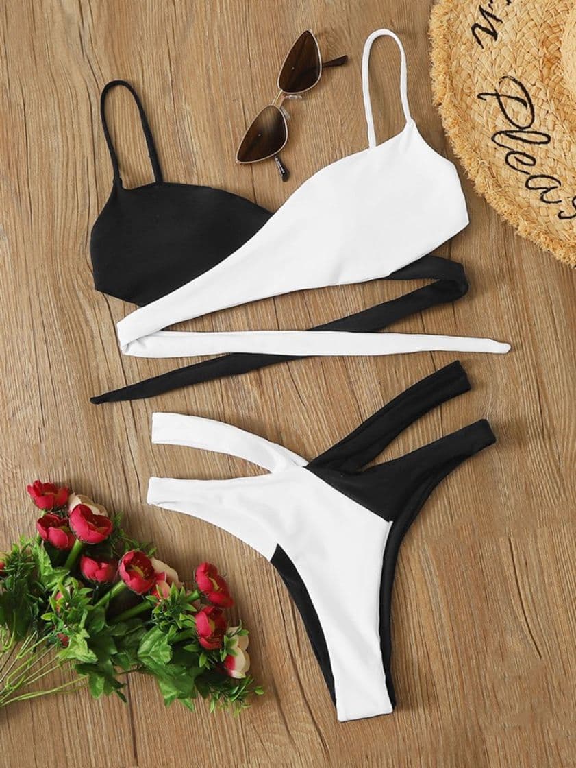 Product Two Tone Wrap High Cut Bikini Swimsuit