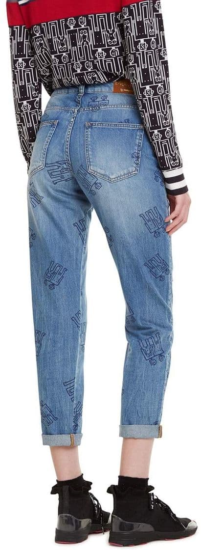 Moda Desigual Trousers Robots Vaqueros Boyfriend, Azul