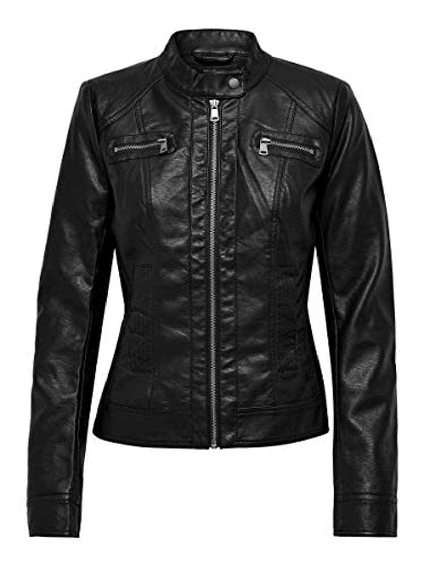 Moda Only Bandit PU Biker Chaqueta, Negro