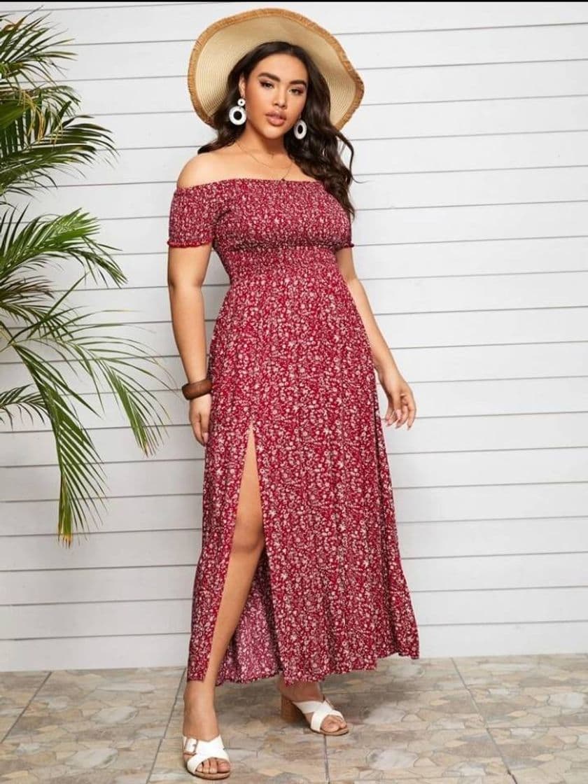 Producto Vestido bordô com abertura lateral Plus Size SHEIN 